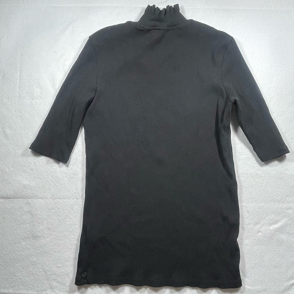 Scotch & Soda BlackRib Knit Mock Neck Shirt Women's XL Ruffle Stretch 3/4 Sleeve - Picture 2 of 6
